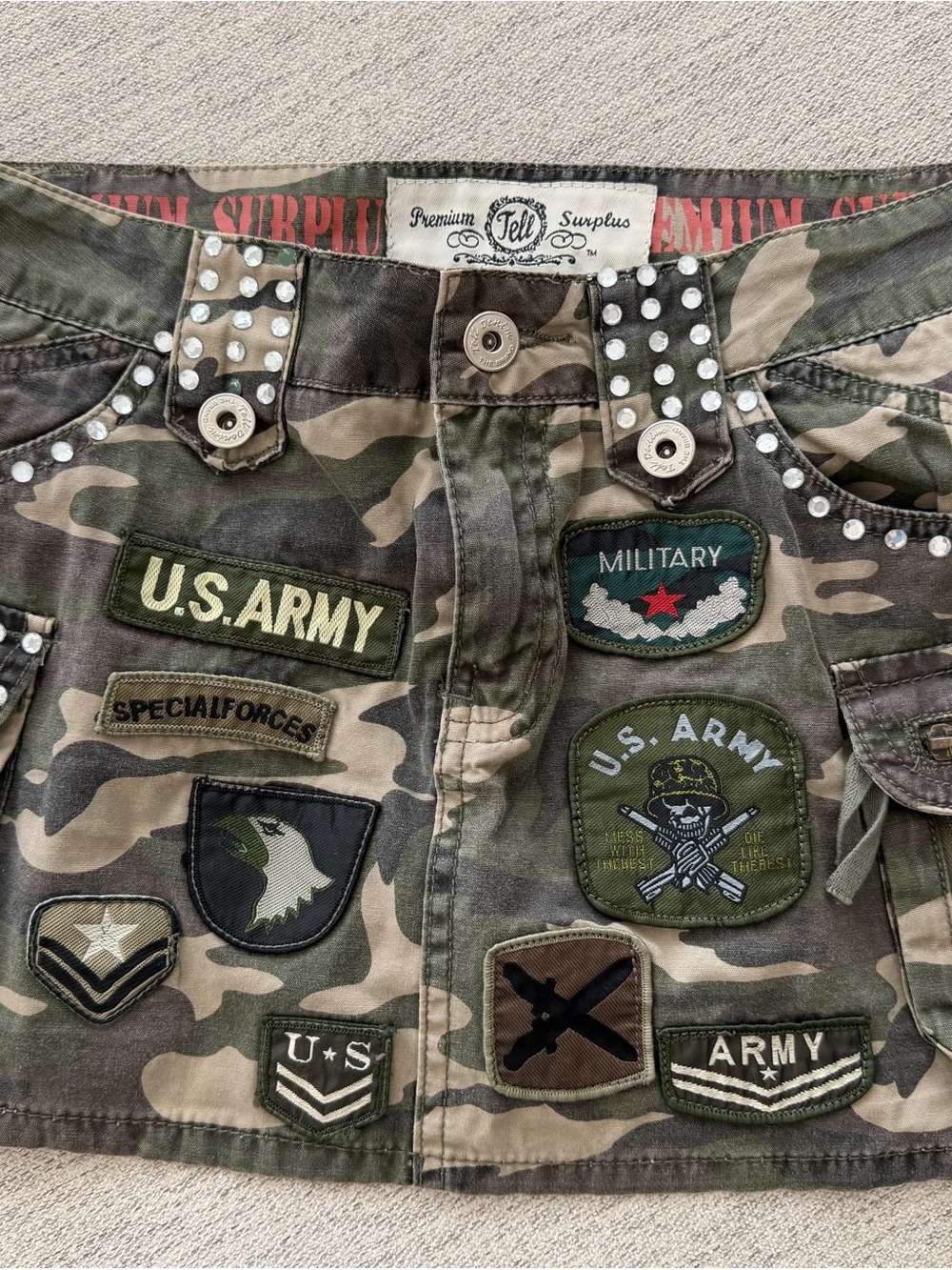 Premium Surplus Y2K Studded Camo Mini Skirt